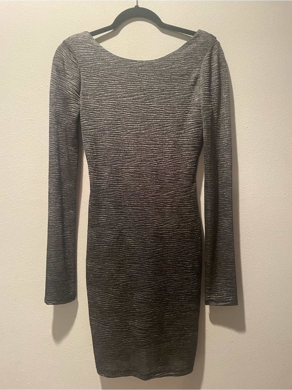 Mystic Silver-Charcoal Draped Back Long Sleeve Dress